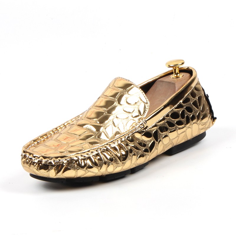 Gold Metallic Patent Slip On Loafers Dress Shoes Flats