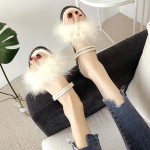 Furry Fur Diamantes Crystals Bling Bling Fancy Slip On 2 Way Flats Flip Flop Sandals Shoes
