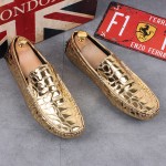 Gold Metallic Patent Slip On Loafers Dress Shoes Flats