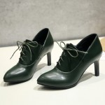 Green Dark Lace Up Point Head Stiletto High Heels Oxfords Womens Dress Shoes