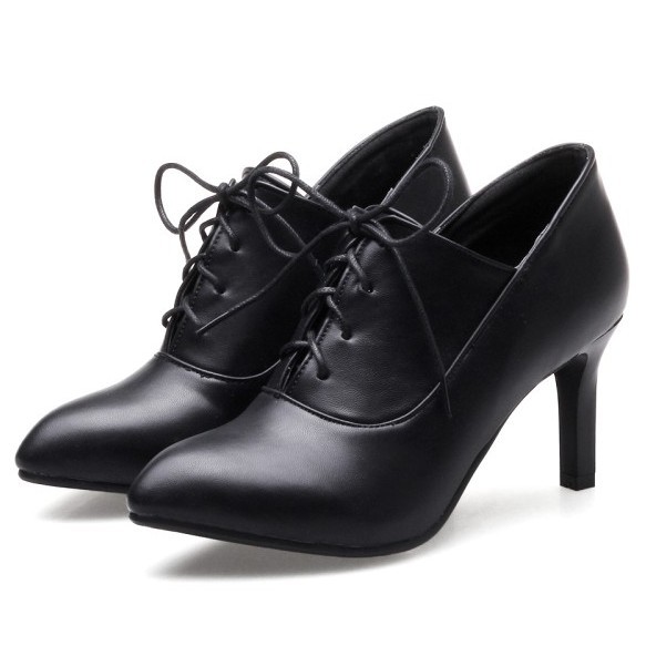 Black Lace Up Point Head Stiletto High Heels Oxfords Womens Dress Shoes