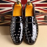 Black Patent Spikes Studs Punk Rock Mens Loafers Flats Dress Shoes