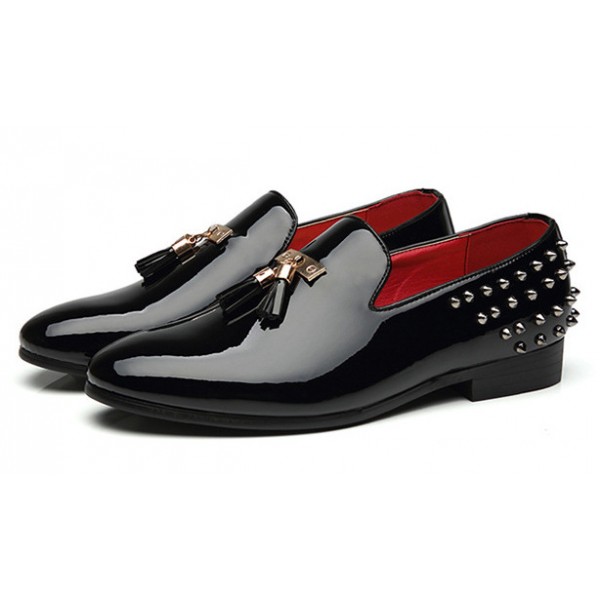 Black Patent Spikes Tassels Mens Oxfords Loafers Dress
