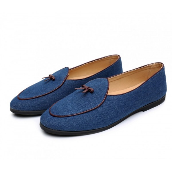 Blue Denim Mini Bow Mens Oxfords Flats Loafers Dappermen Dapper Men Dress Shoes