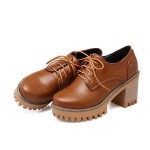 Brown Lace Up Cleated Sole Platforms Chunky Heels Oxfords Shoes