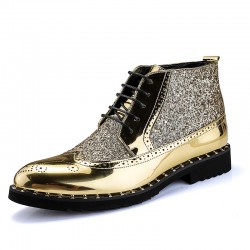 Gold Mirror Metallic Glittering Shiny Baroque Lace up Dappermen Mens Oxfords Shoes Boots
