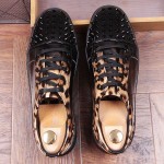 Khaki Patent Leopard Spikes Punk Rock Mens Lace Up Sneakers Shoes