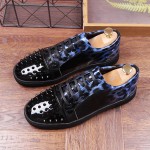 Blue Patent Leopard Spikes Punk Rock Mens Lace Up Sneakers Shoes