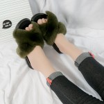 Furry Fur Cross Straps Fancy Slip On Flats Flip Flop Sandals Shoes