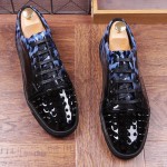 Blue Patent Leopard Spikes Punk Rock Mens Lace Up Sneakers Shoes
