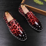 Red Patent Leopard Spikes Punk Rock Mens Loafers Flats Dress Shoes