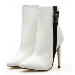 White Black Pointed Head Stiletto High Heels Boots Shoes