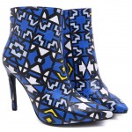 Blue Geometric Pointed Head Ankle Stiletto High Heels Boots Shoes