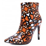 Orange Geometric Pointed Head Ankle Stiletto High Heels Boots Shoes