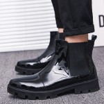 Black Patent Glossy Mens Chelsea Ankle Boots Shoes