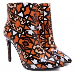 Orange Geometric Pointed Head Ankle Stiletto High Heels Boots Shoes