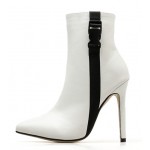White Black Pointed Head Stiletto High Heels Boots Shoes