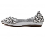 Silver Jewels Gems Diamantes Crystals Bling Bling Pointed Head Flats Ballets Shoes