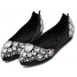 Black Jewels Gems Diamantes Crystals Bling Bling Pointed Head Flats Ballets Shoes