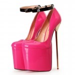 Pink Fushia Patent Leather Platforms Gold Metal Sexy Stiletto Mens High Heels Shoes