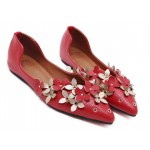 Red Flowers Pointed Head Flats Ballets Shoes