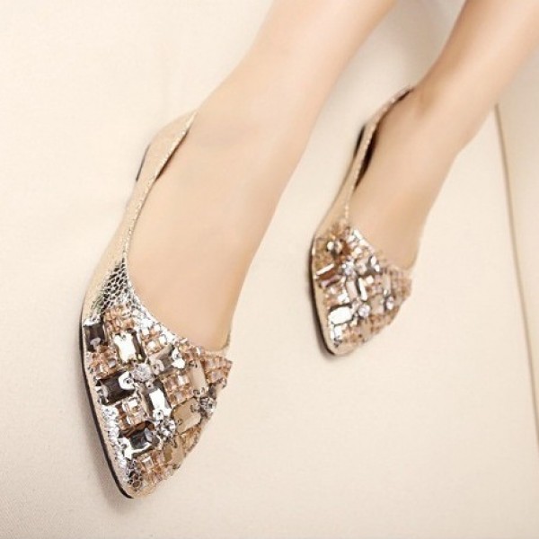 Silver Jewels Pearls Diamantes Crystals Bling Bling Pointed Head Flats Ballets Shoes
