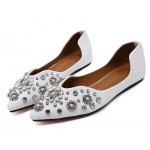 White  Jewels Pearls Diamantes Crystals Bling Bling Pointed Head Flats Ballets Shoes