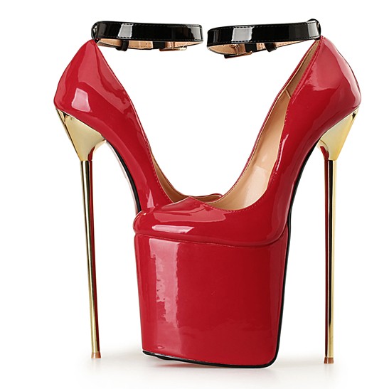 Red Patent Leather Platforms Gold Metal Sexy Stiletto Mens High Heels Shoes