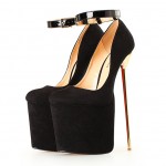 Black Suede Leather Platforms Gold Metal Sexy Stiletto Mens High Heels Shoes