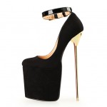 Black Suede Leather Platforms Gold Metal Sexy Stiletto Mens High Heels Shoes