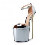 Silver Patent Leather Platforms Peeptoe Gold Metal Sexy Stiletto Mens High Heels Shoes