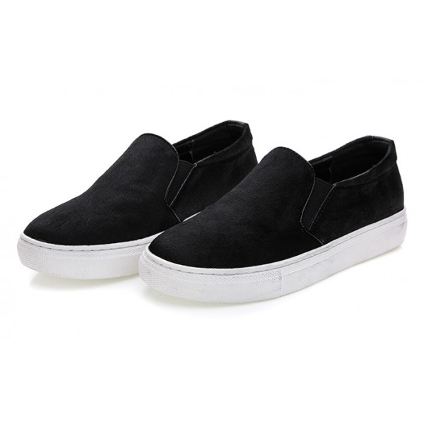 Black Pony Fur Flats Loafers Sneakers Shoes