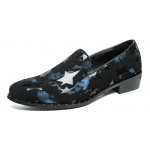 Blue Black Stars Suede Mens Loafers Flats Oxfords Dress Shoes