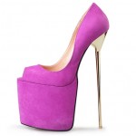 Purple Suede Leather Platforms Peeptoe Gold Metal Sexy Stiletto Mens High Heels Shoes