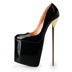 Black Patent Leather Platforms Gold Metal Sexy Stiletto Mens High Heels Shoes