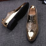 LAST PAIR- Gold Glitter Baroque Lace Up  Mens Oxfords Dress Shoes sz42