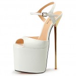 White Patent Platforms Ankle Straps Peeptoe Gold Metal Sexy Stiletto Mens High Heels Shoes