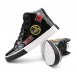 Black Patent Patches Lace Up High Top Mens Sneakers Shoes