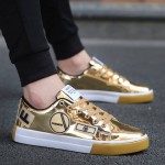 Gold Metallic Patches Lace Up Street Mens Sneakers Shoes