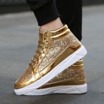 Gold Glittering Sparkle Metallic Lace Up High Top Mens Sneakers Shoes