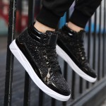 Black Glittering Sparkle Metallic Lace Up High Top Mens Sneakers Shoes