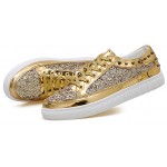 Gold Glittering Sparkle Metallic Studs Punk Rock Lace Up Mens Sneakers Shoes