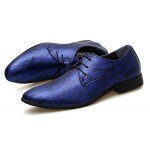 Blue Metallic Patterned Pointed Head Lace Up Mens Oxfords Shoes