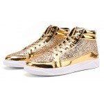 Gold Glittering Sparkle Metallic Lace Up High Top Mens Sneakers Shoes