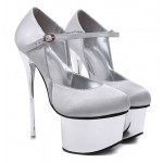 Silver Satin Platforms Mary Jane Bridal Stiletto Super High Heels Shoes