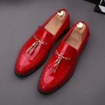 Red Gold Patent Leather Tassels Mens Oxfords Loafers Dress Shoes Flats
