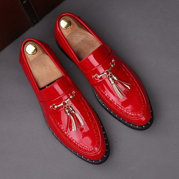 Red Gold Patent Leather Tassels Mens Oxfords Loafers Dress Shoes Flats