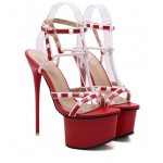 Red White Strappy Crisscross Platforms Stiletto Super High Heels Sandals Shoes
