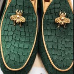 Green Exotic Leather Gold Bee Mens Oxfords Loafers Dress Shoes Flats