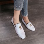 White Glitter Sparkle Gold Horn Mens Oxfords Loafers Dress Shoes Flats